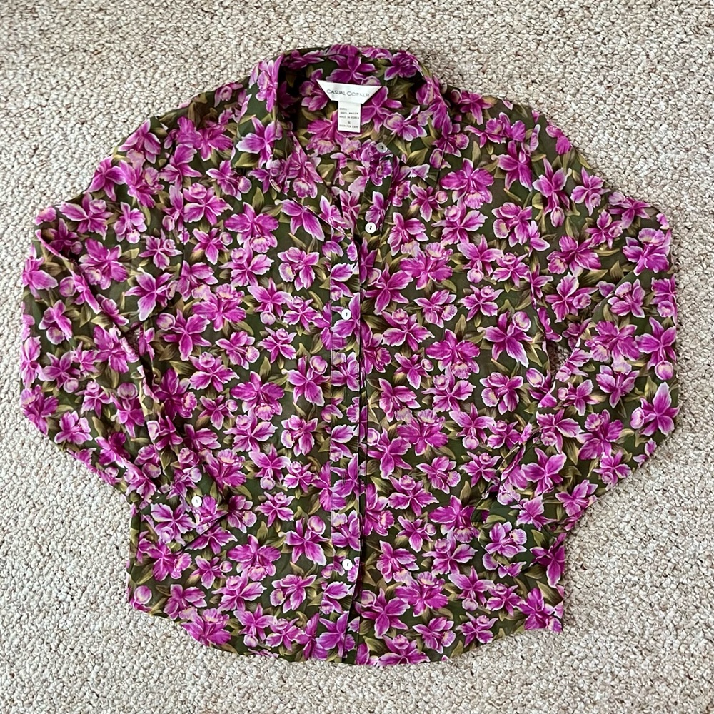 Vintage Floral button down shirt with a green and pink colour scheme